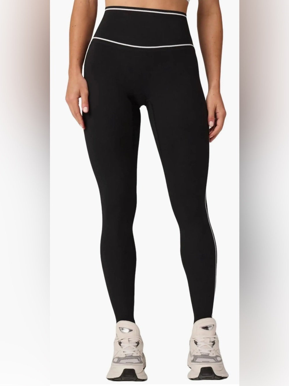 Fabletics Black High-Waist Leggings with White Contrast Piping
